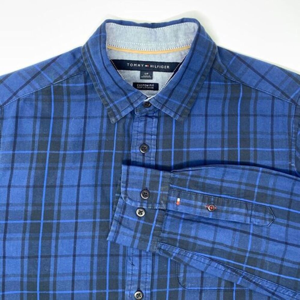 Tommy‎ Hilfiger Custom Fit Cotton Blue Plaid Men's Long Sleeve Shirt Size Small